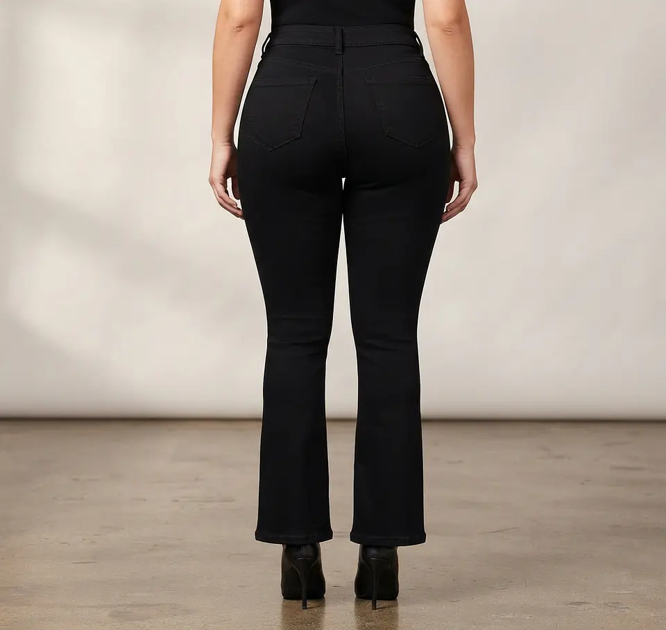 Jeans Flare Acampanado Linea Frontal Negro Solido con Push-Up 2