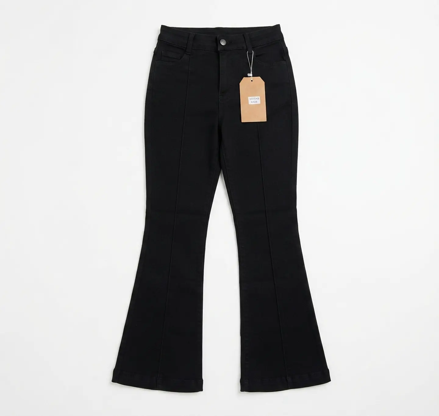 Jeans Flare Acampanado Linea Frontal Negro Solido con Push-Up 3