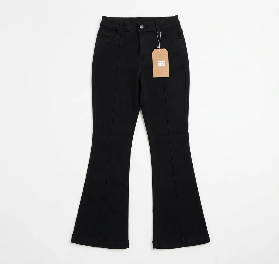 Jeans Flare Acampanado Linea Frontal Negro Solido con Push-Up 3