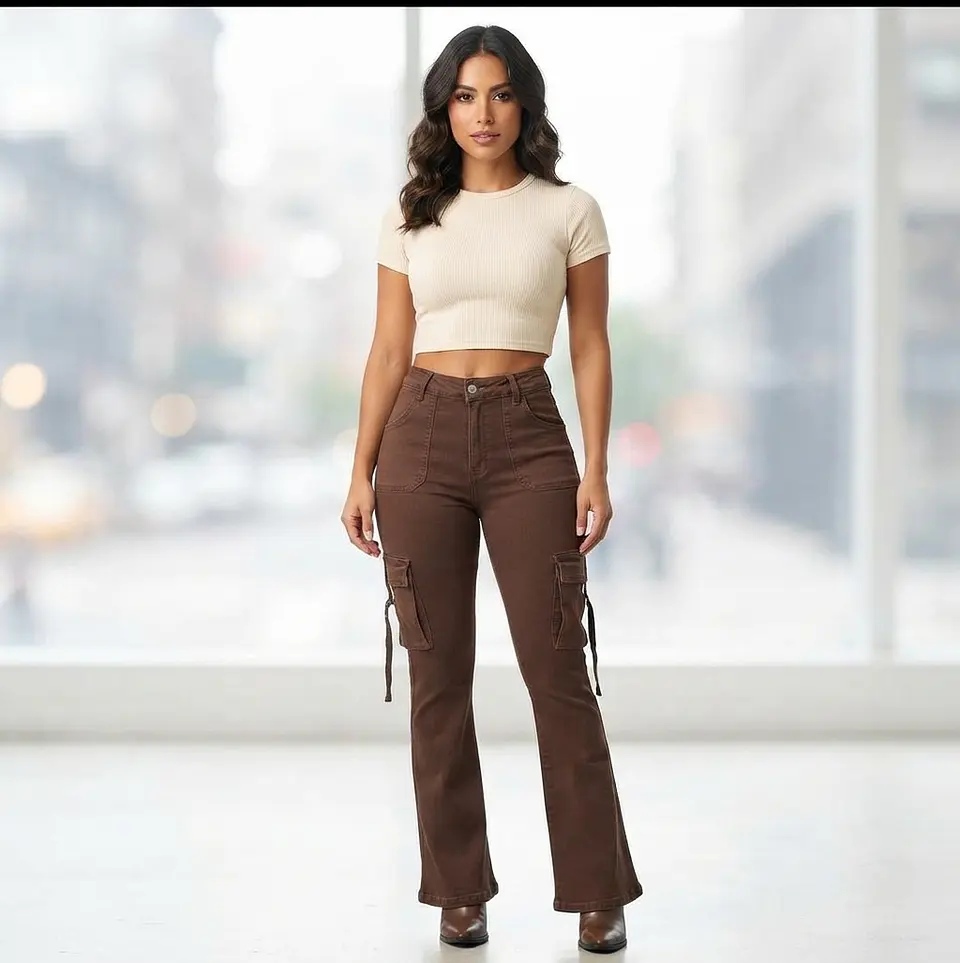 Jeans Flare Cargo Acampanado Elasticado  1