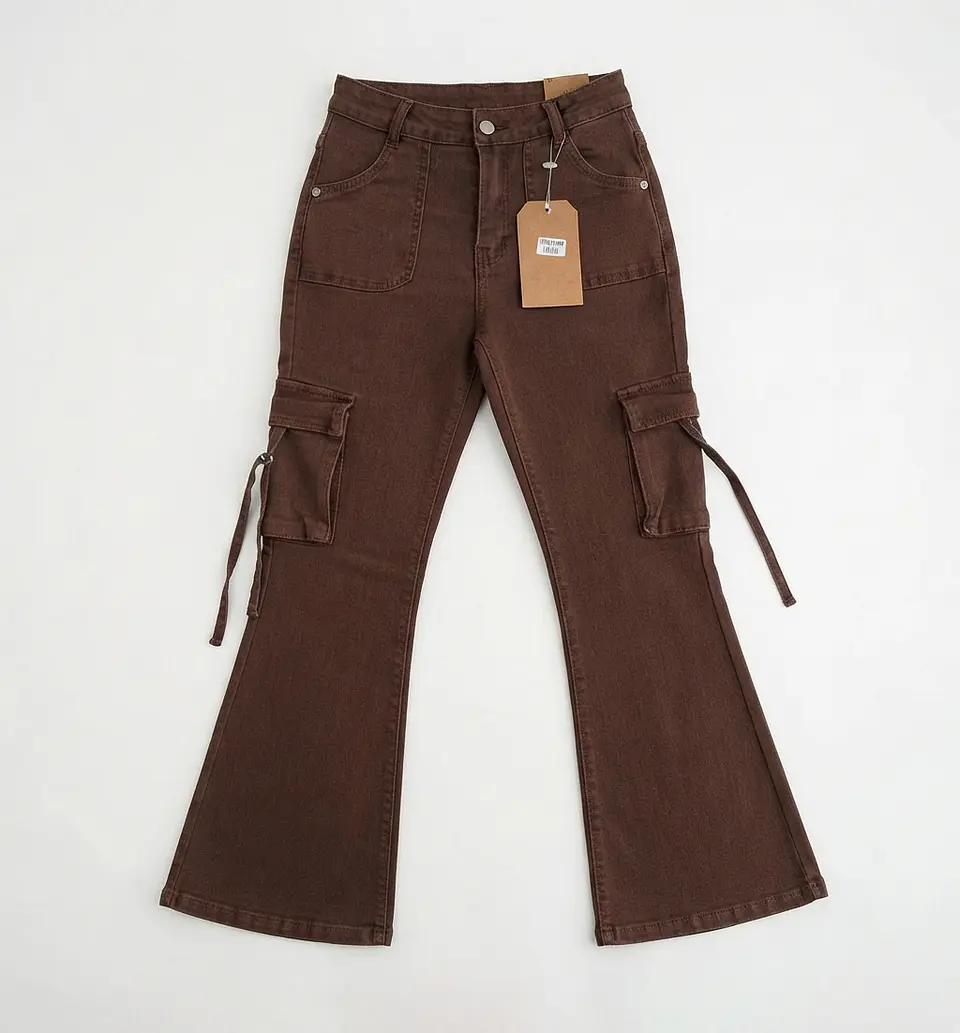 Jeans Flare Cargo Acampanado Elasticado  3