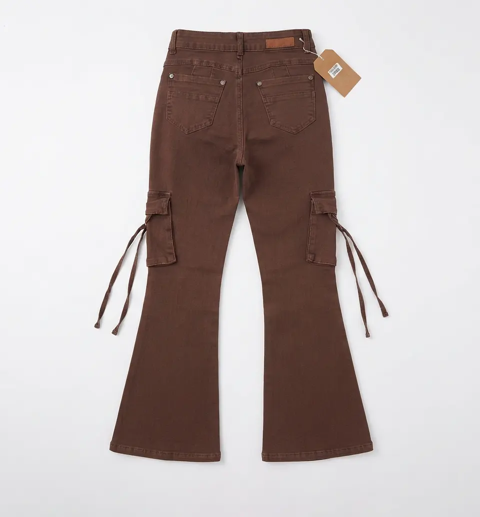 Jeans Flare Cargo Acampanado Elasticado  4