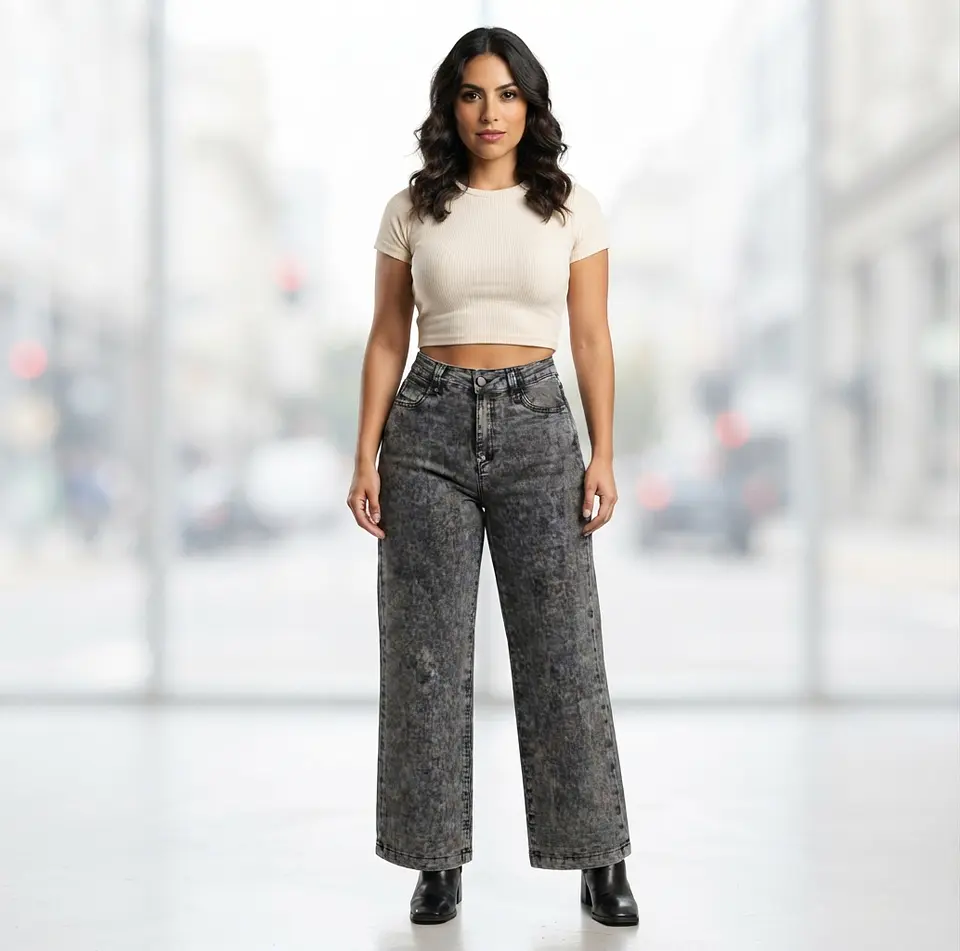 Jeans Wide Leg Tiro Alto Grafito Nevado Bolsillos Cartera 1