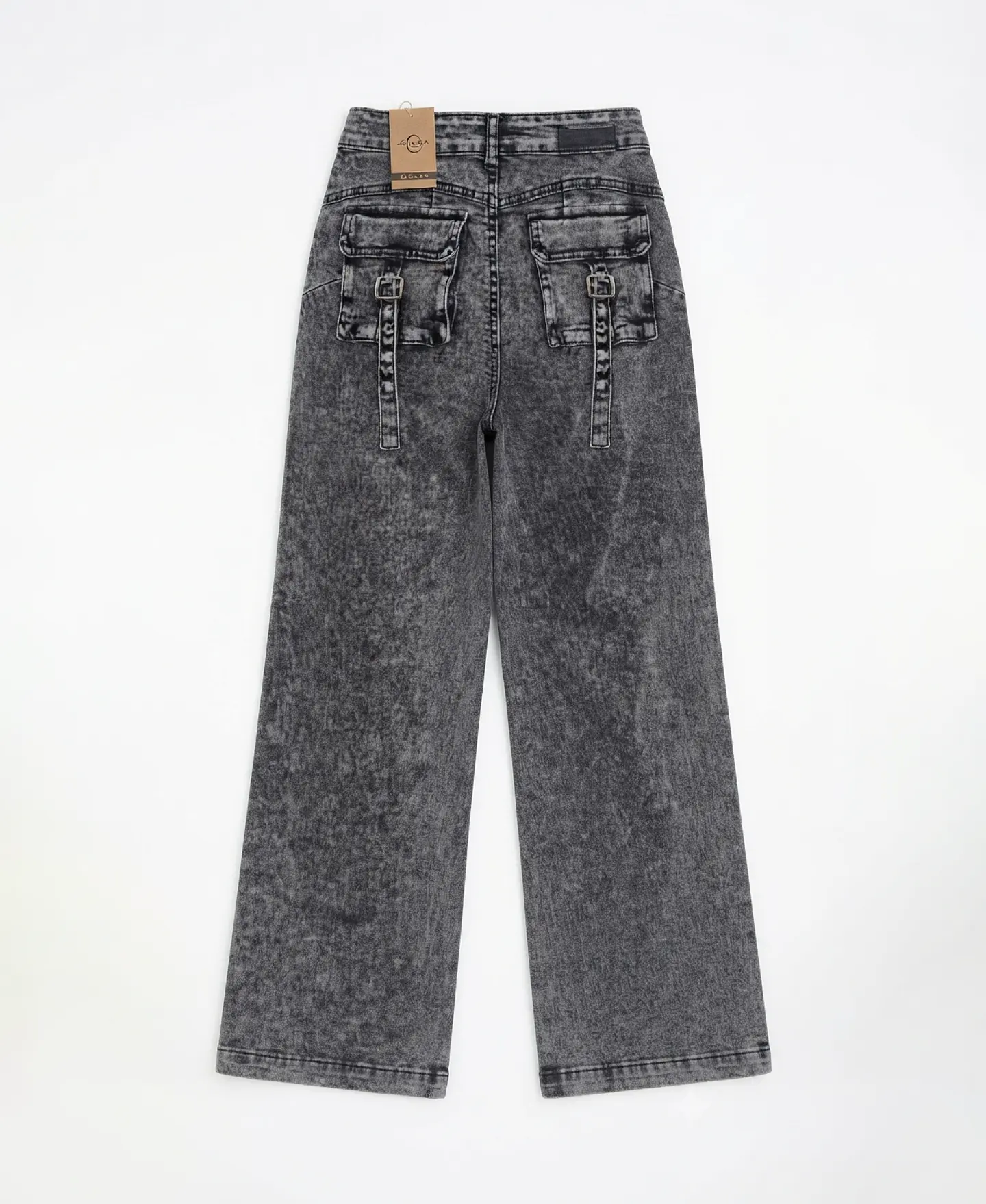 Jeans Wide Leg Tiro Alto Grafito Nevado Bolsillos Cartera 4