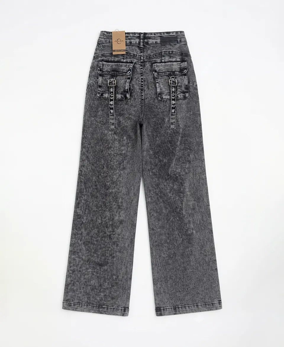 Jeans Wide Leg Tiro Alto Grafito Nevado Bolsillos Cartera 4