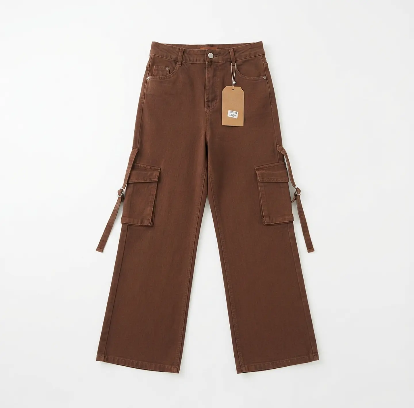 Jeans Wide Leg Cargo Tiro Alto Chocolate 3