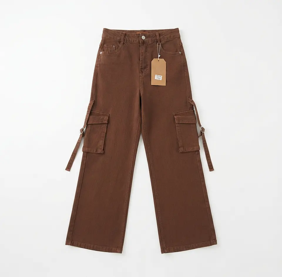 Jeans Wide Leg Cargo Tiro Alto Chocolate 3