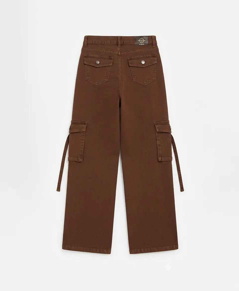 Jeans Wide Leg Cargo Tiro Alto Chocolate 4