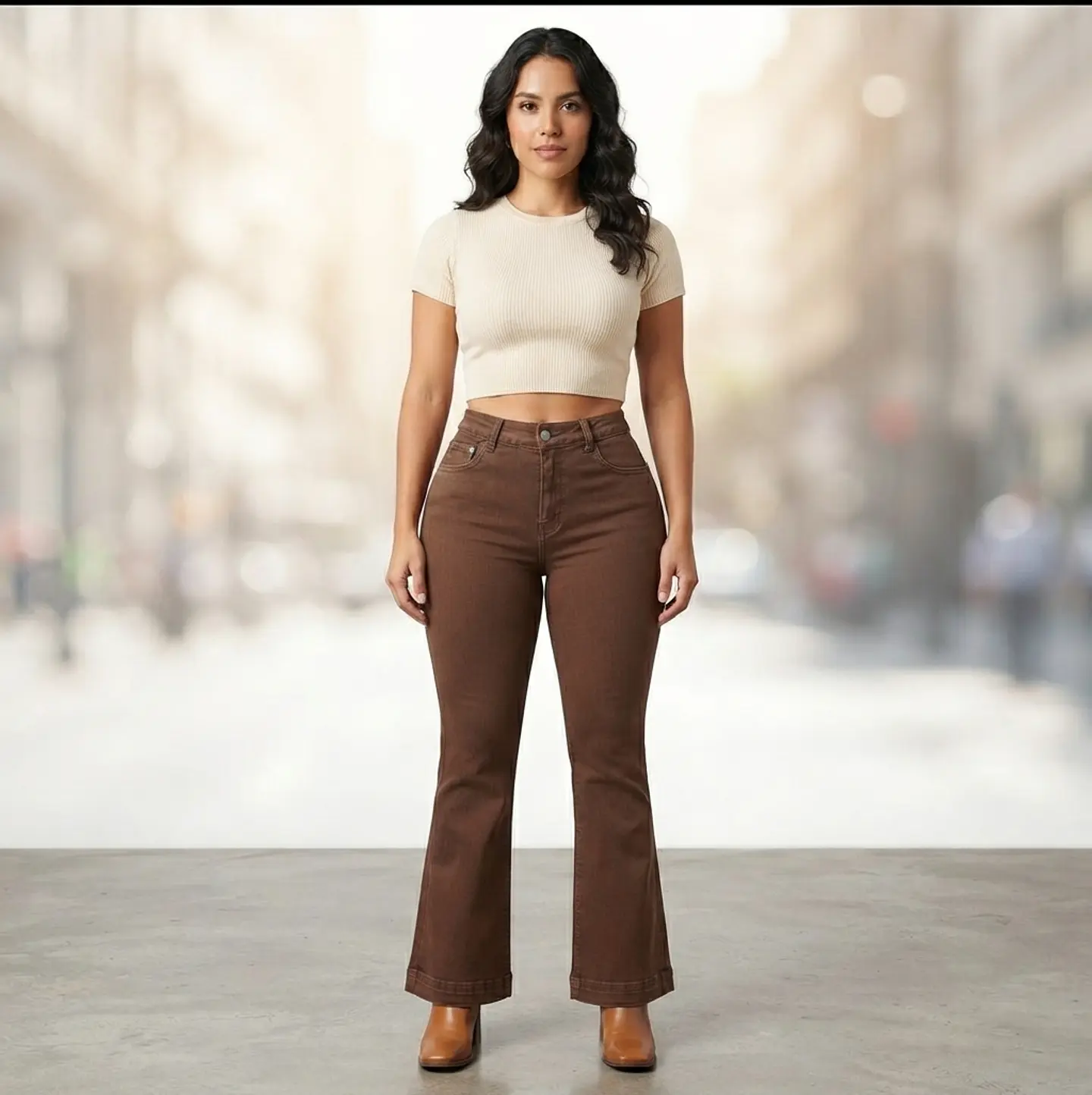 Jeans Flare Acampanado Tiro Alto Chocolate 1