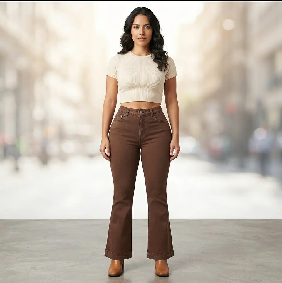 Jeans Flare Acampanado Tiro Alto Chocolate 1