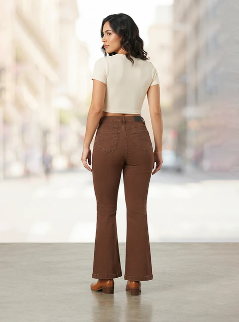 Jeans Flare Acampanado Tiro Alto Chocolate