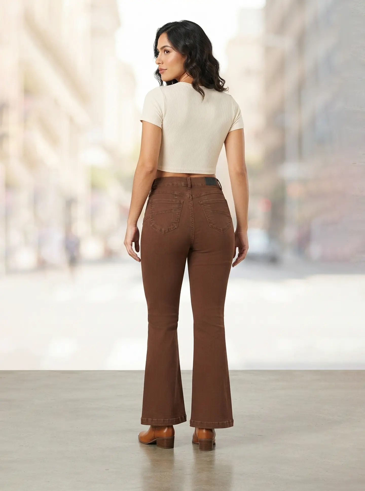 Jeans Flare Acampanado Tiro Alto Chocolate 2