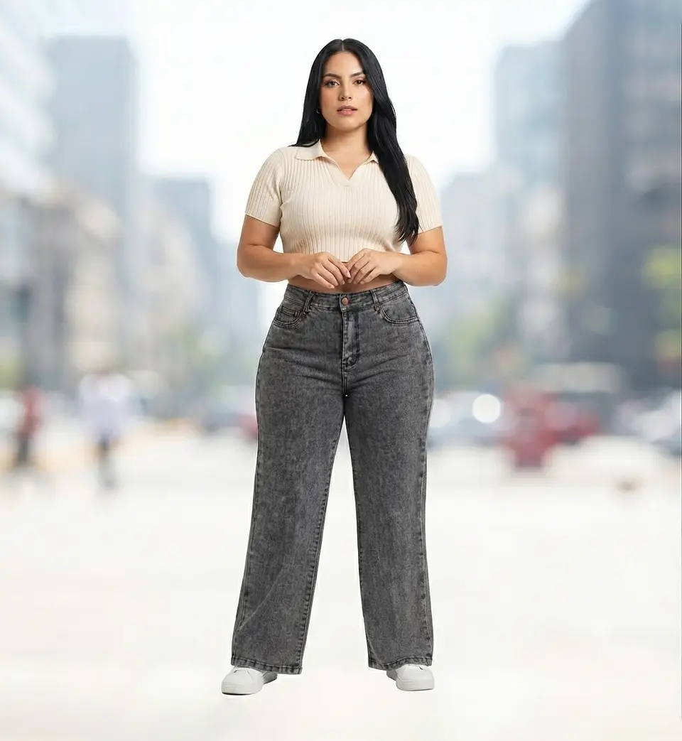 Jeans Wide Leg Tiro Alto Grafito Acid Wash 1
