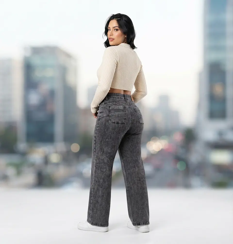 Jeans Wide Leg Tiro Alto Grafito Acid Wash 2