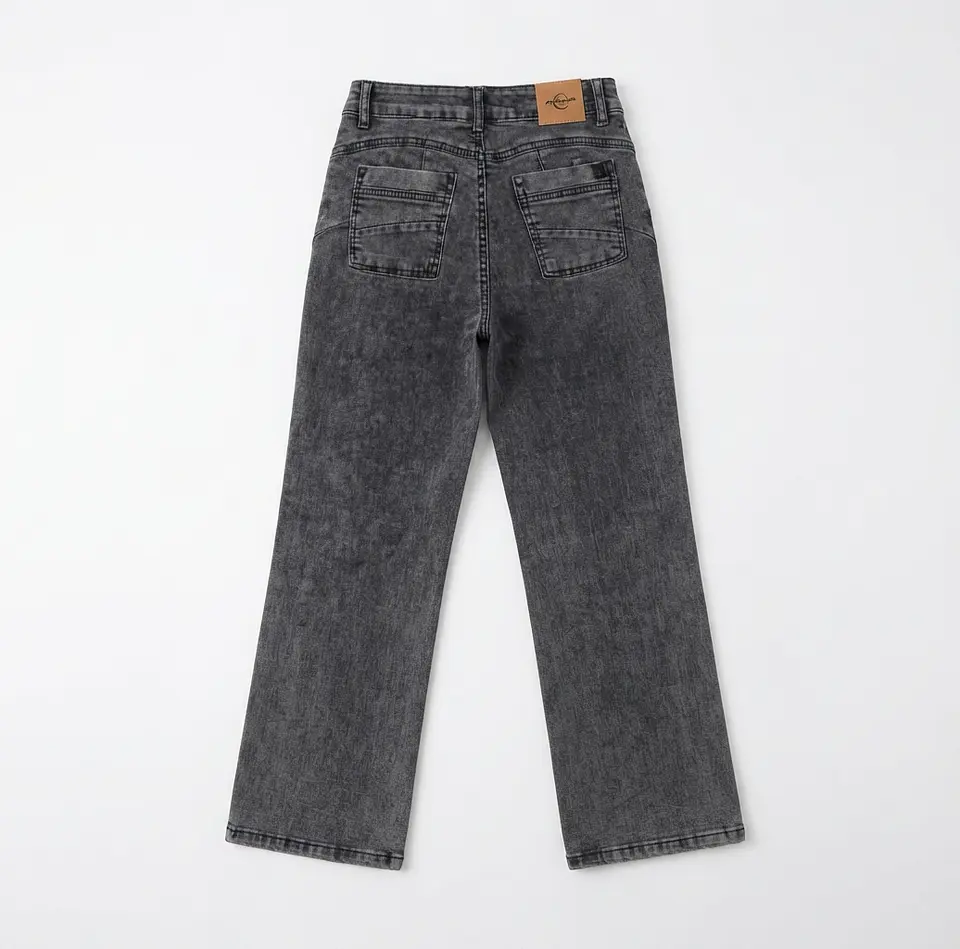 Jeans Wide Leg Tiro Alto Grafito Acid Wash 4