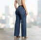 Jeans Palazo Elasticado Tiro Alto Azul Marino Acid Wash - Miniatura 2