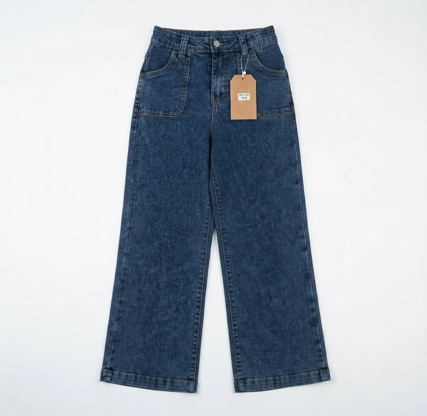Jeans Palazo Elasticado Tiro Alto Azul Marino Acid Wash 3