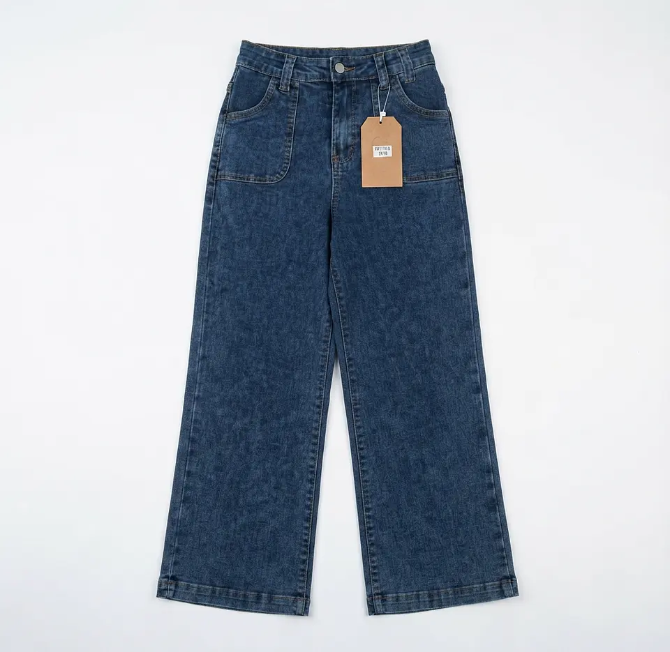 Jeans Palazo Elasticado Tiro Alto Azul Marino Acid Wash 3
