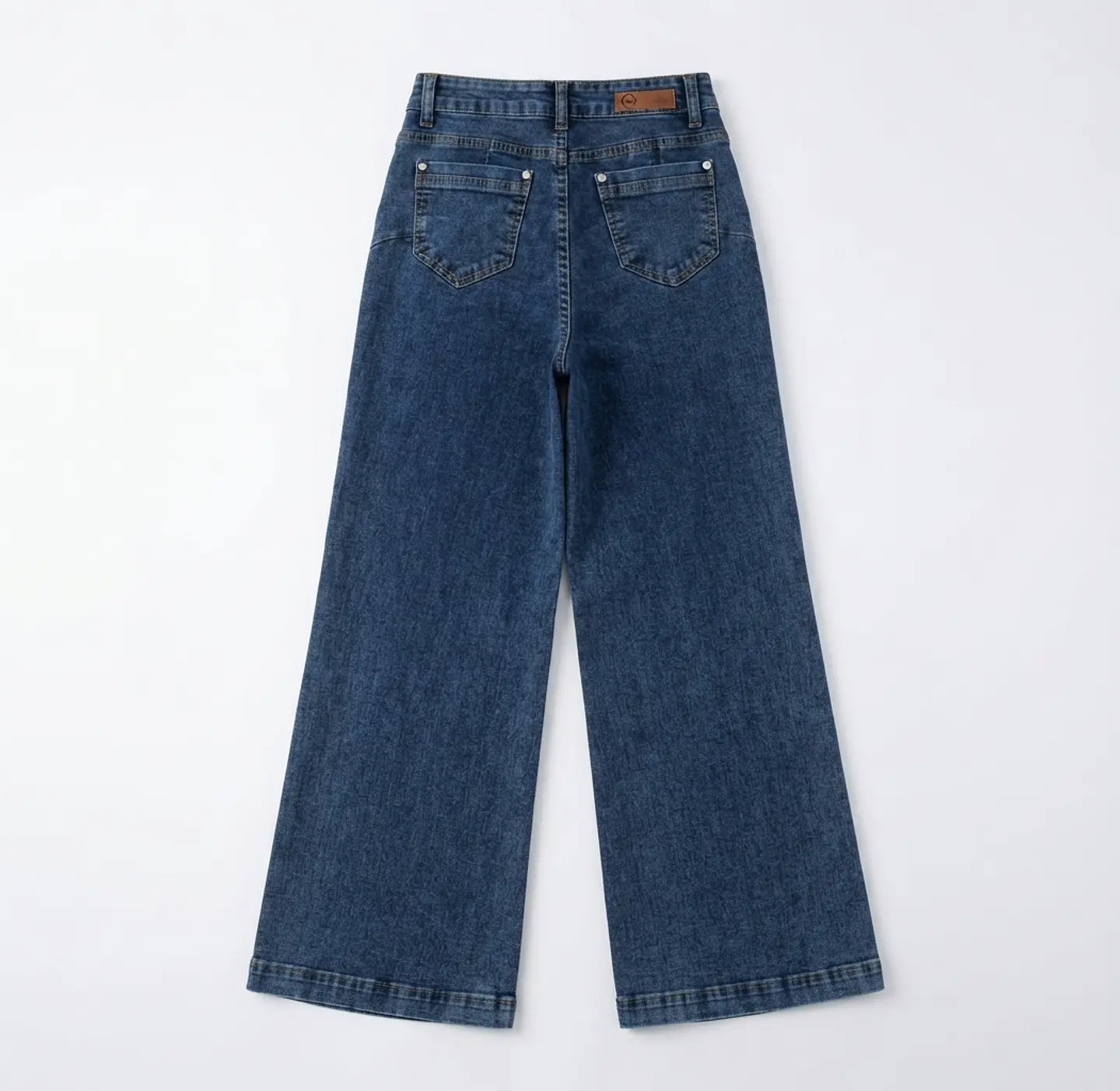 Jeans Palazo Elasticado Tiro Alto Azul Marino Acid Wash 4