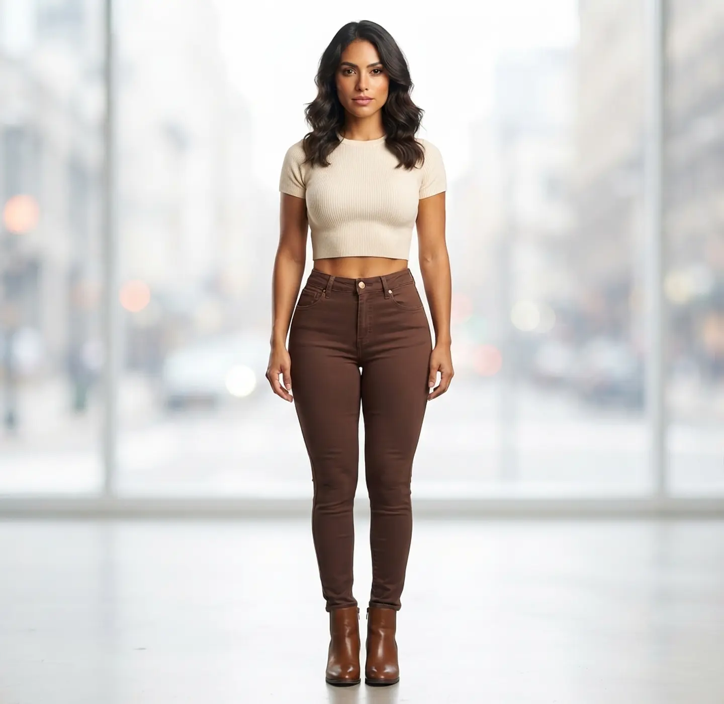 Jeans Skinny Elasticado Tiro Alto Chocolate Pretina Corazon 1