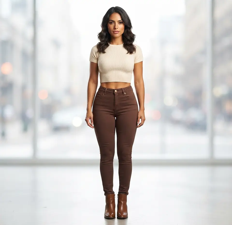 Jeans Skinny Elasticado Tiro Alto Chocolate Pretina Corazon 1