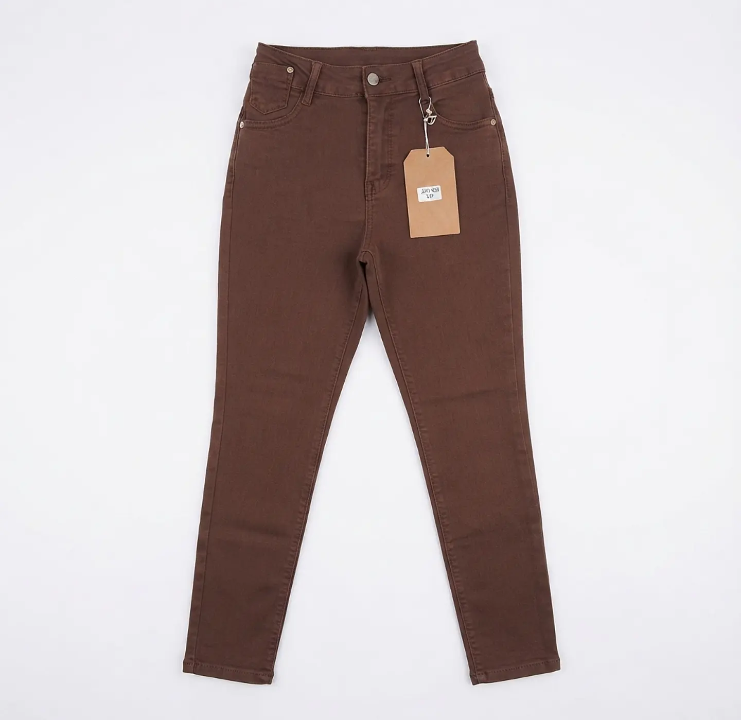 Jeans Skinny Elasticado Tiro Alto Chocolate Pretina Corazon 3