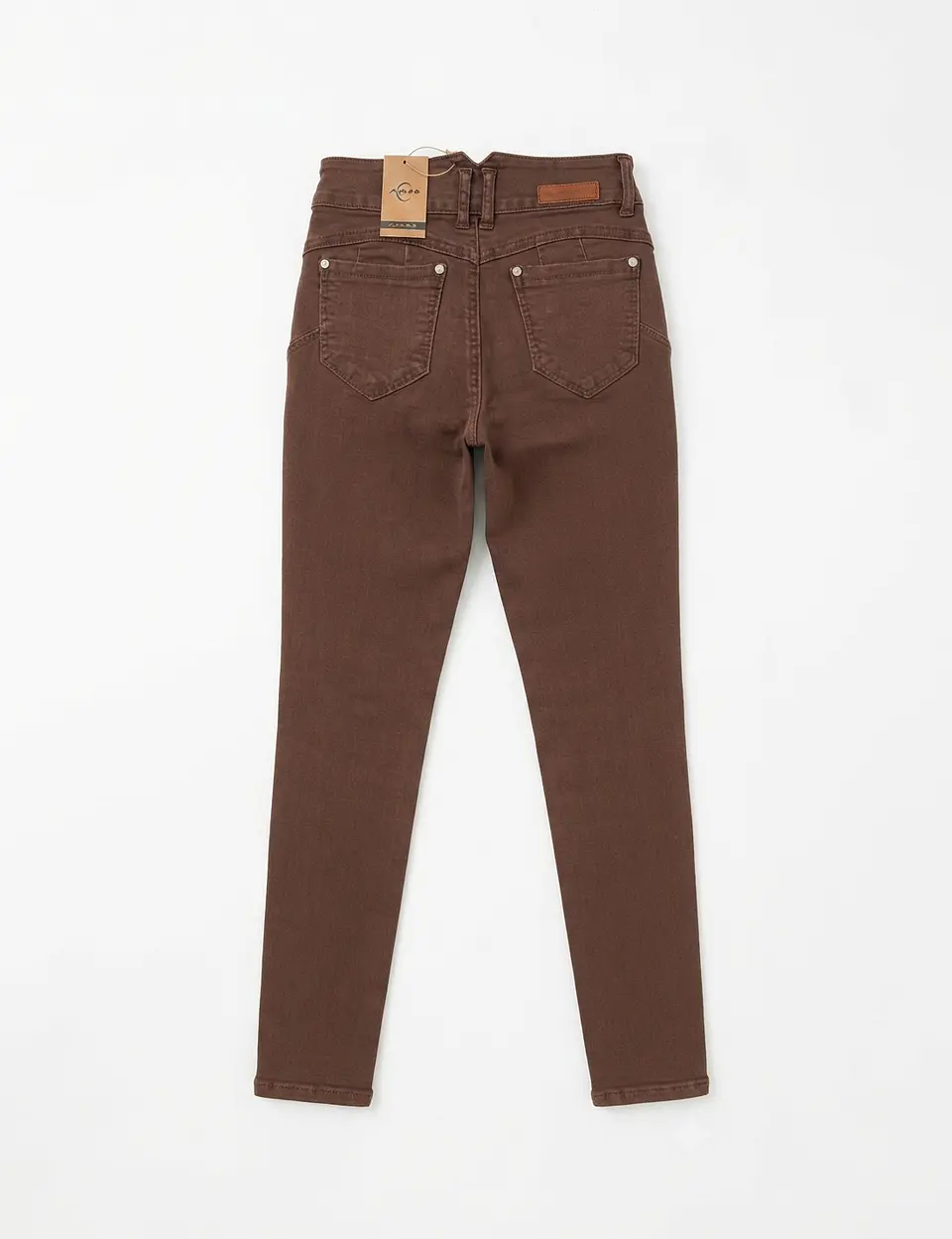 Jeans Skinny Elasticado Tiro Alto Chocolate Pretina Corazon 4