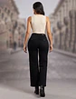 Jeans Palazo Elasticado Tiro Alto Negro Solido - Miniatura 2