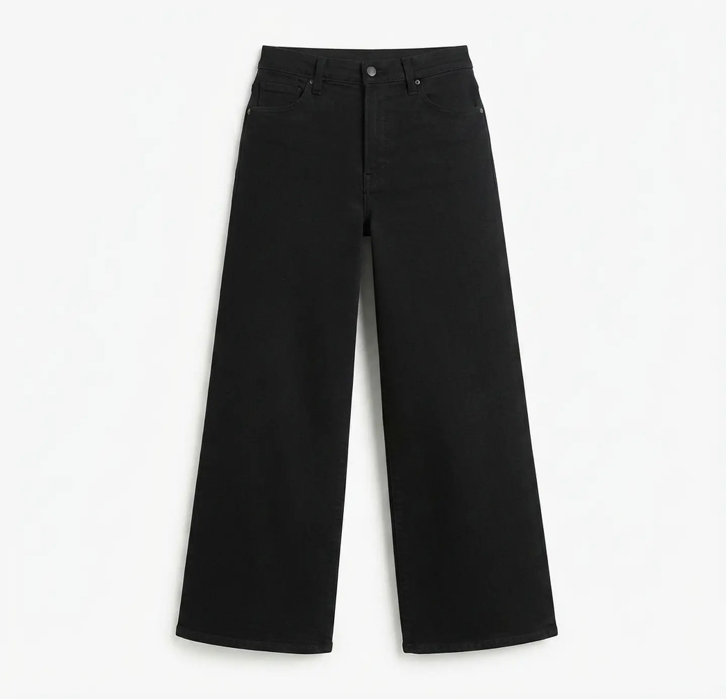 Jeans Palazo Elasticado Tiro Alto Negro Solido 3
