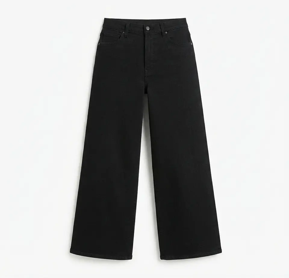 Jeans Palazo Elasticado Tiro Alto Negro Solido 3
