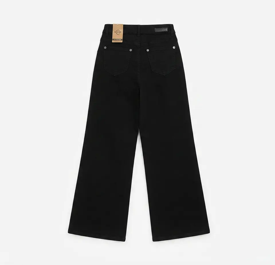 Jeans Palazo Elasticado Tiro Alto Negro Solido 4