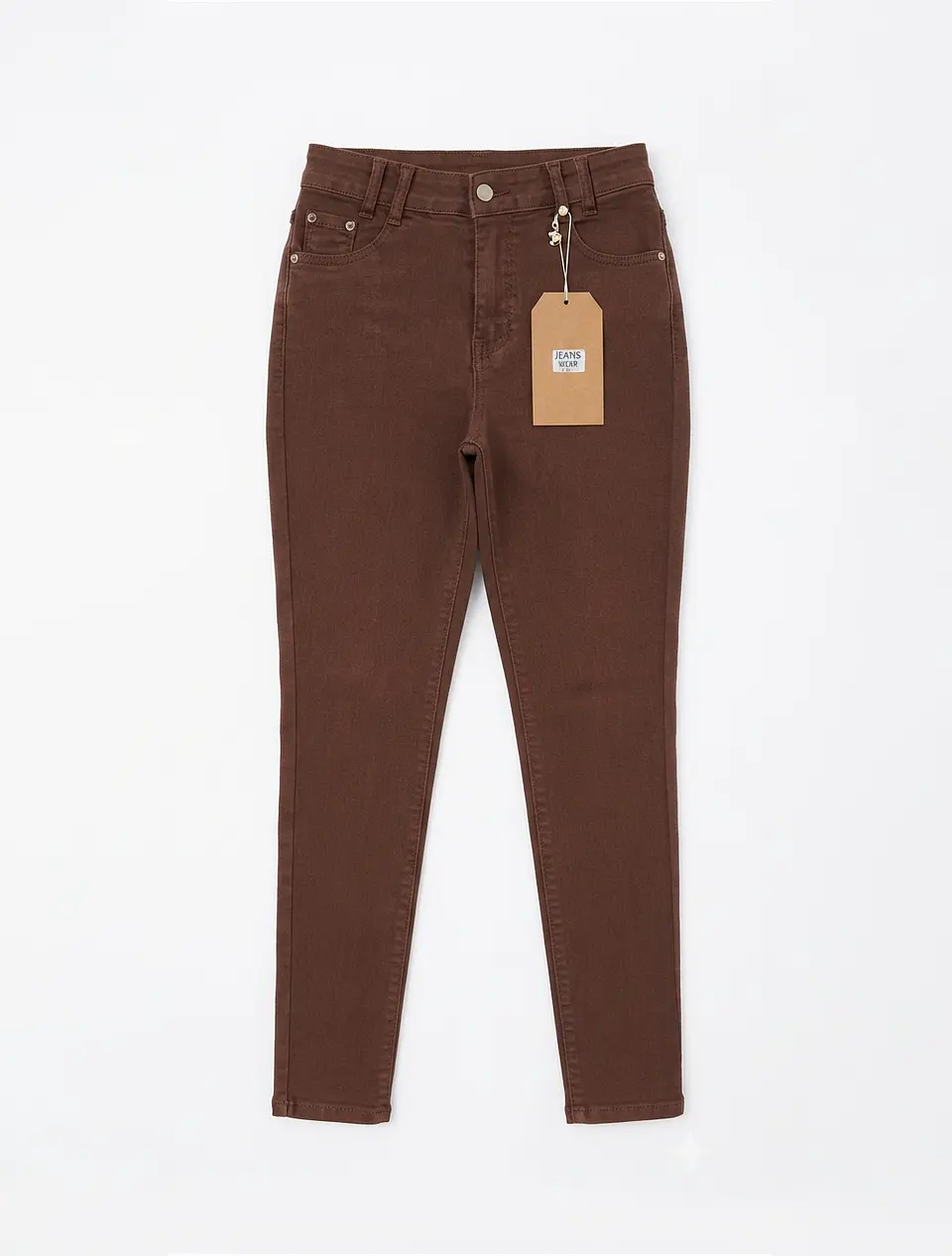 Jeans Pitillo Bolsillo Cartera TIro Alto Elasticado Chocolate 3