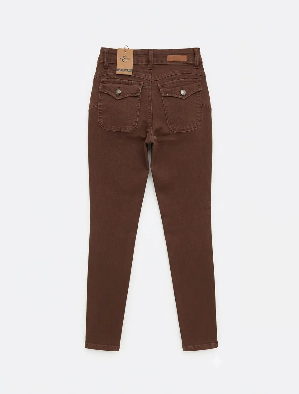 Jeans Pitillo Bolsillo Cartera TIro Alto Elasticado Chocolate 4