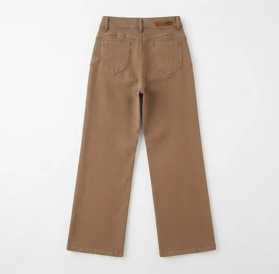 Jeans Wide Leg TIro Alto Elasticado Cafe 4