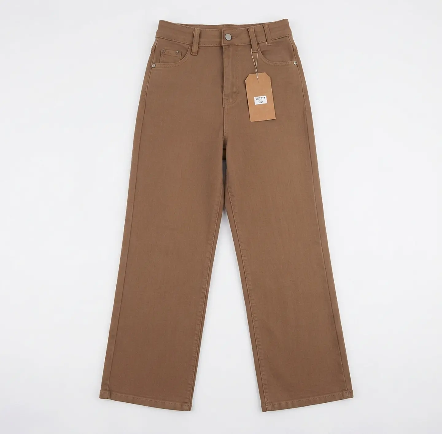 Jeans Wide Leg Con Push-Up TIro Alto Elasticado Cafe Claro 3