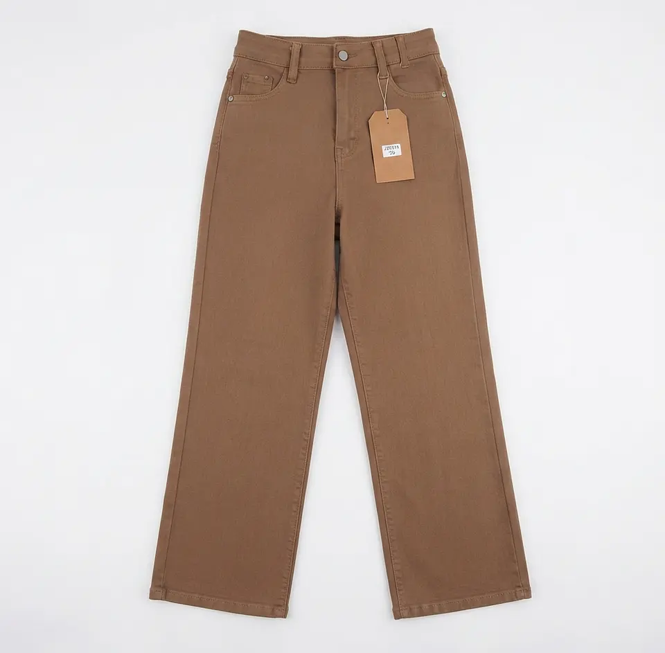 Jeans Wide Leg Con Push-Up TIro Alto Elasticado Cafe Claro 3