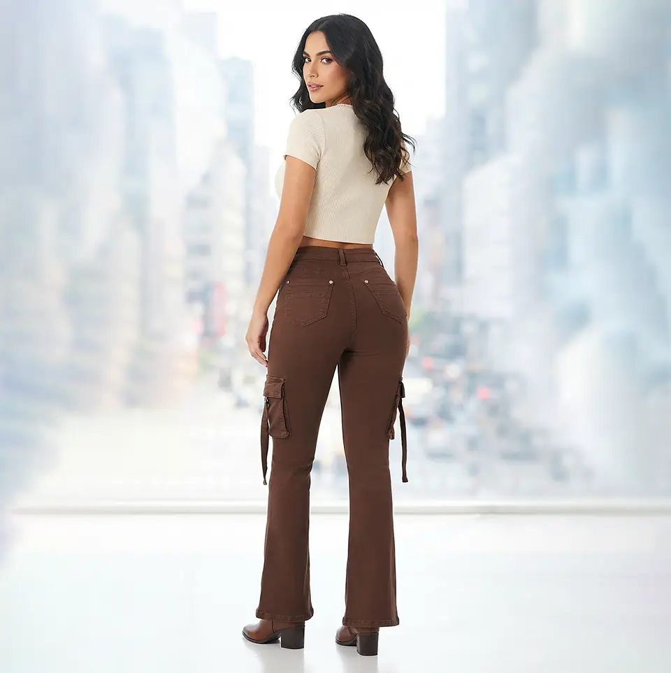 Jeans Flare Cargo Acampanado Elasticado  2