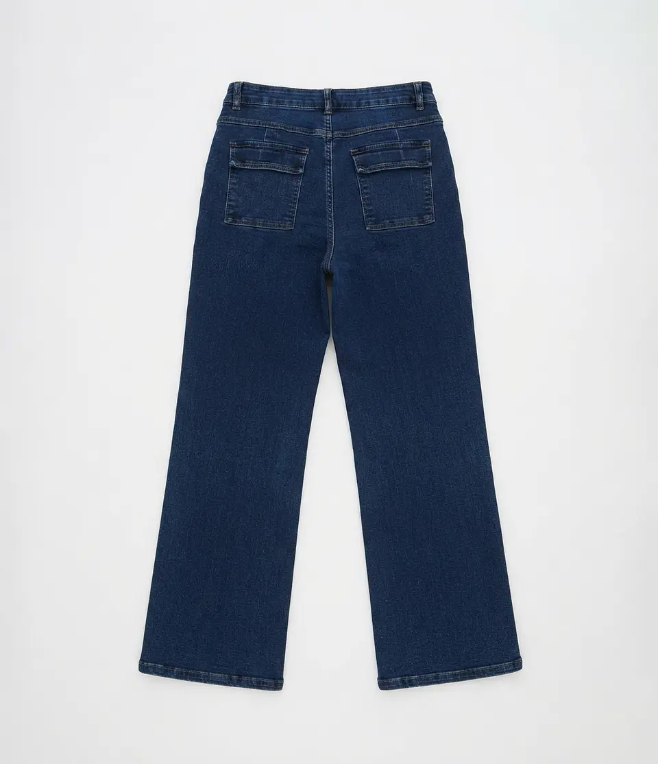 Jeans Wide Leg Tiro Alto Elasticado Azul Marino 4