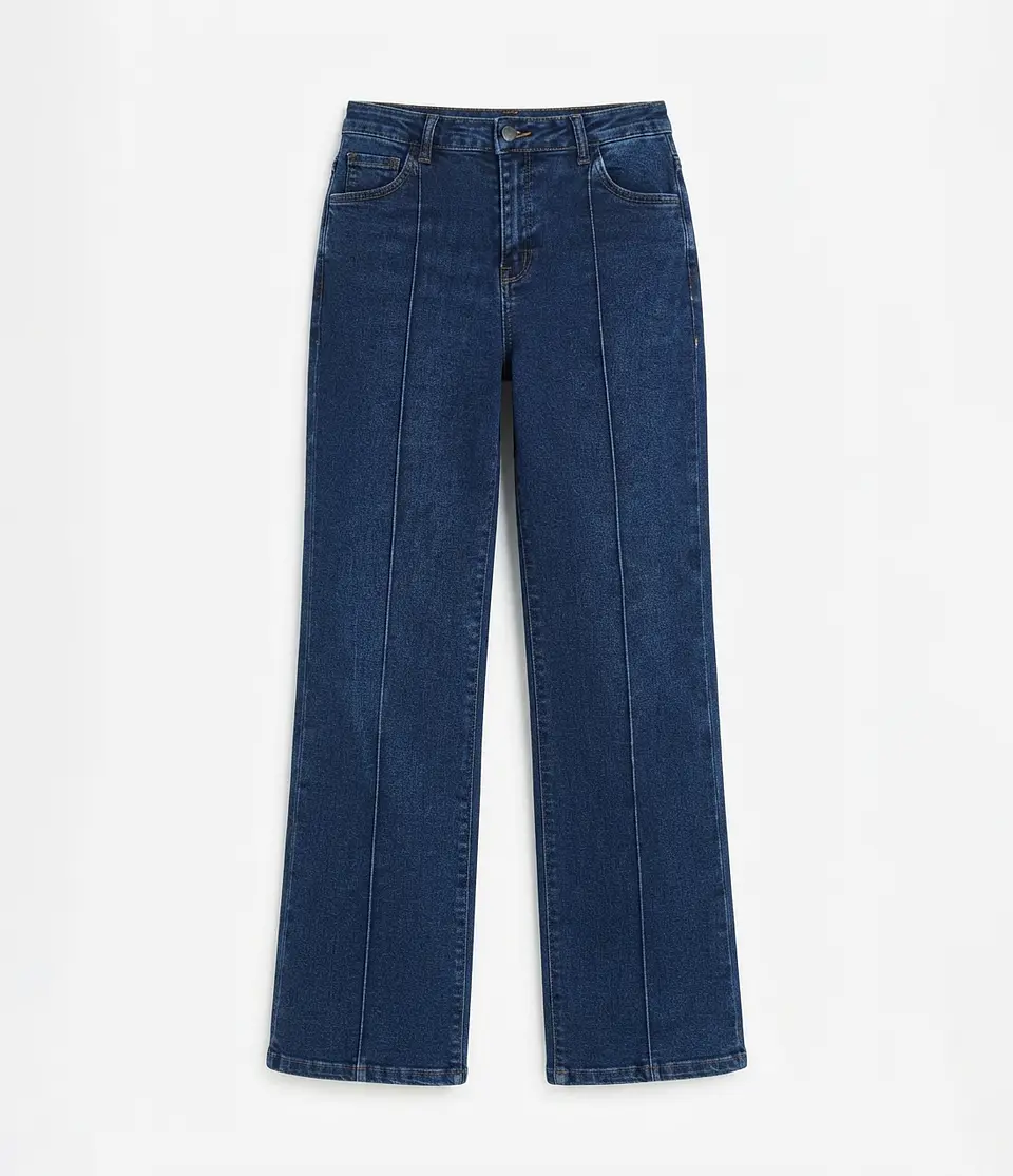 Jeans Wide Leg Tiro Alto Elasticado Azul Marino 3
