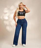 Jeans Wide Leg Tiro Alto Elasticado Azul Marino Clasico - Miniatura 2