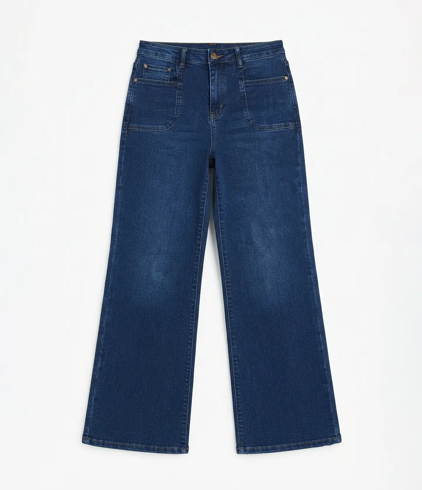 Jeans Wide Leg Tiro Alto Elasticado Azul Marino Clasico 4