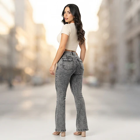 Flare Acampanado Gris Nevado Elasticado con Push-Up