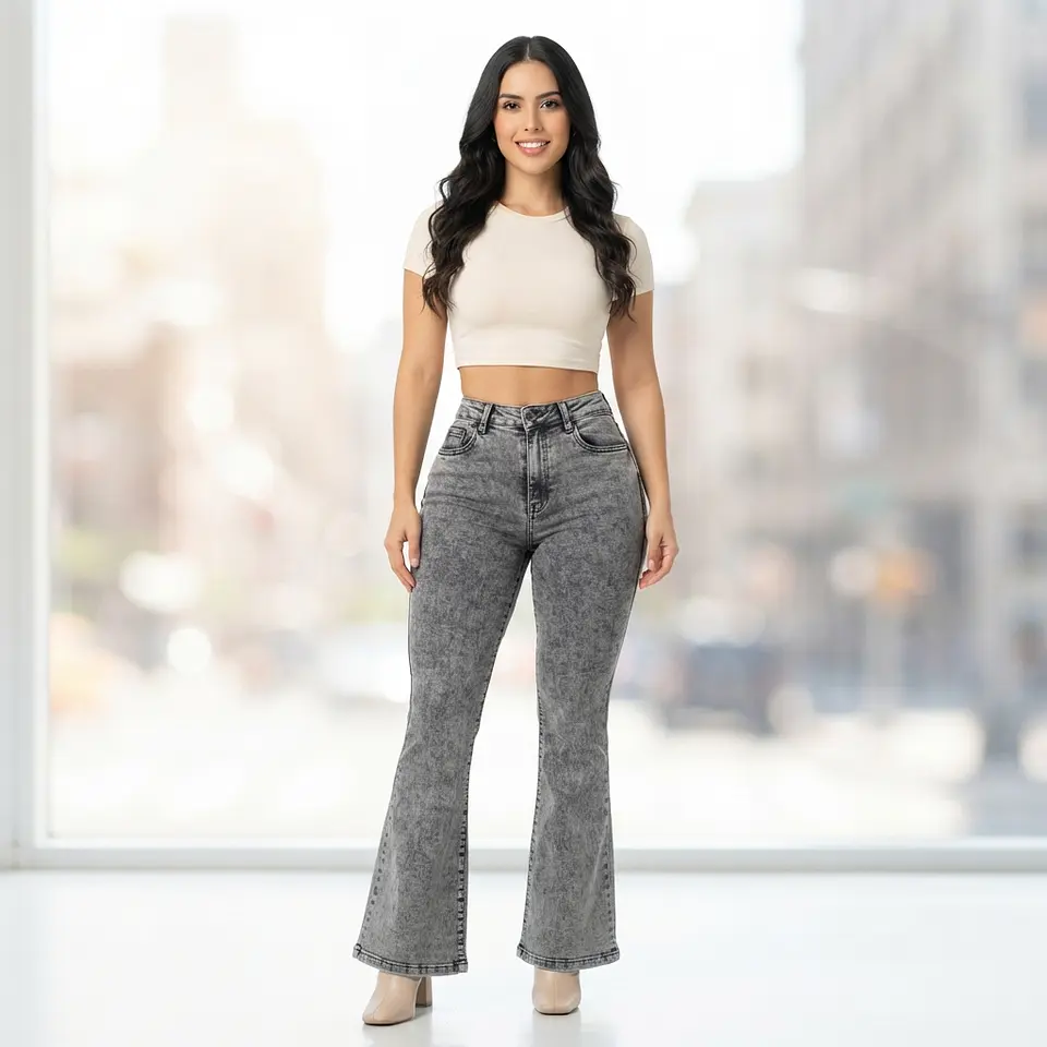 Flare Acampanado Gris Nevado Elasticado con Push-Up 1