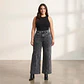 Wide Leg Elasticado Tiro Alto Gris Gráfito Acid Wash Push-Up - Miniatura 1
