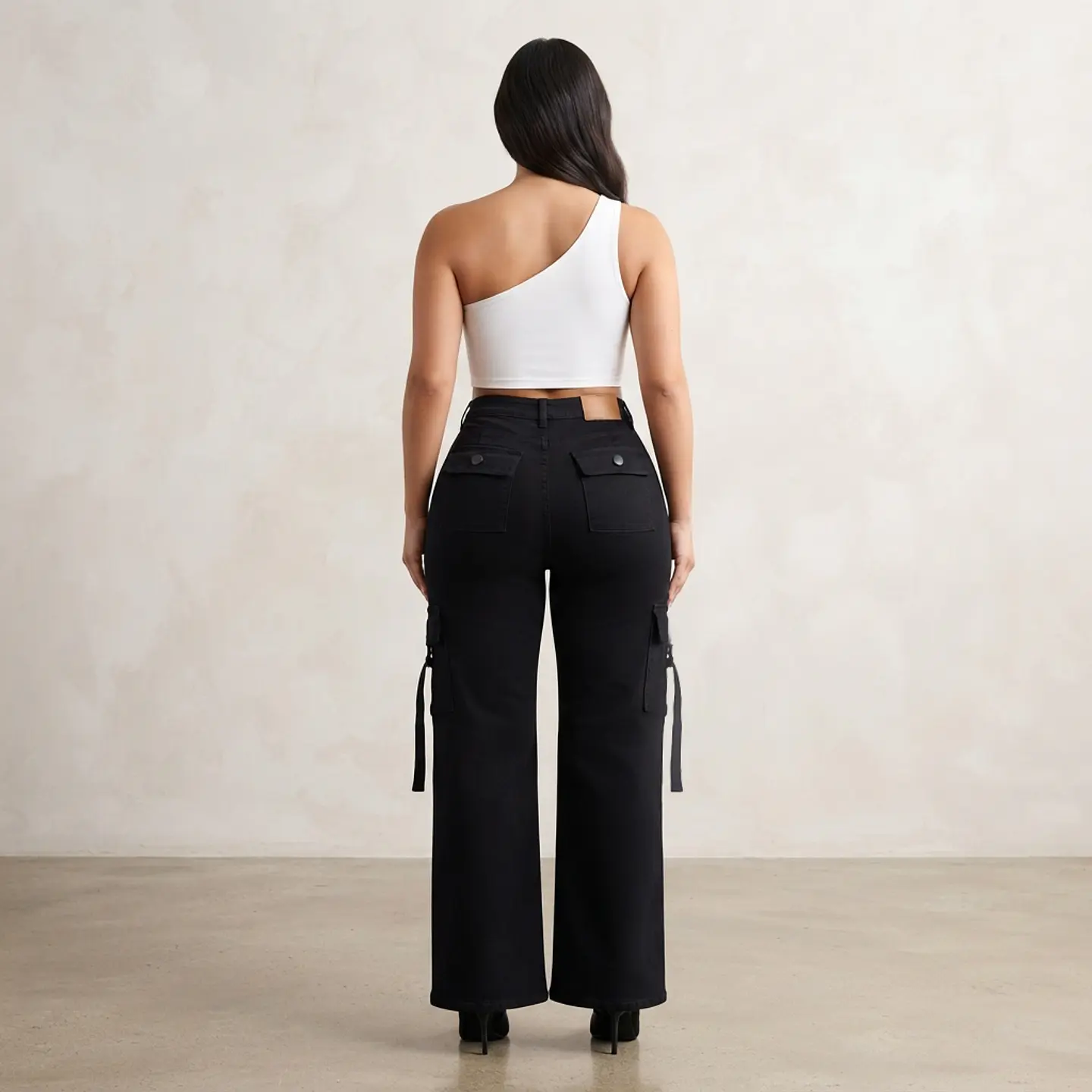 Cargo Negro Tiro Alto Wide Leg Elasticado Con Push-up 2