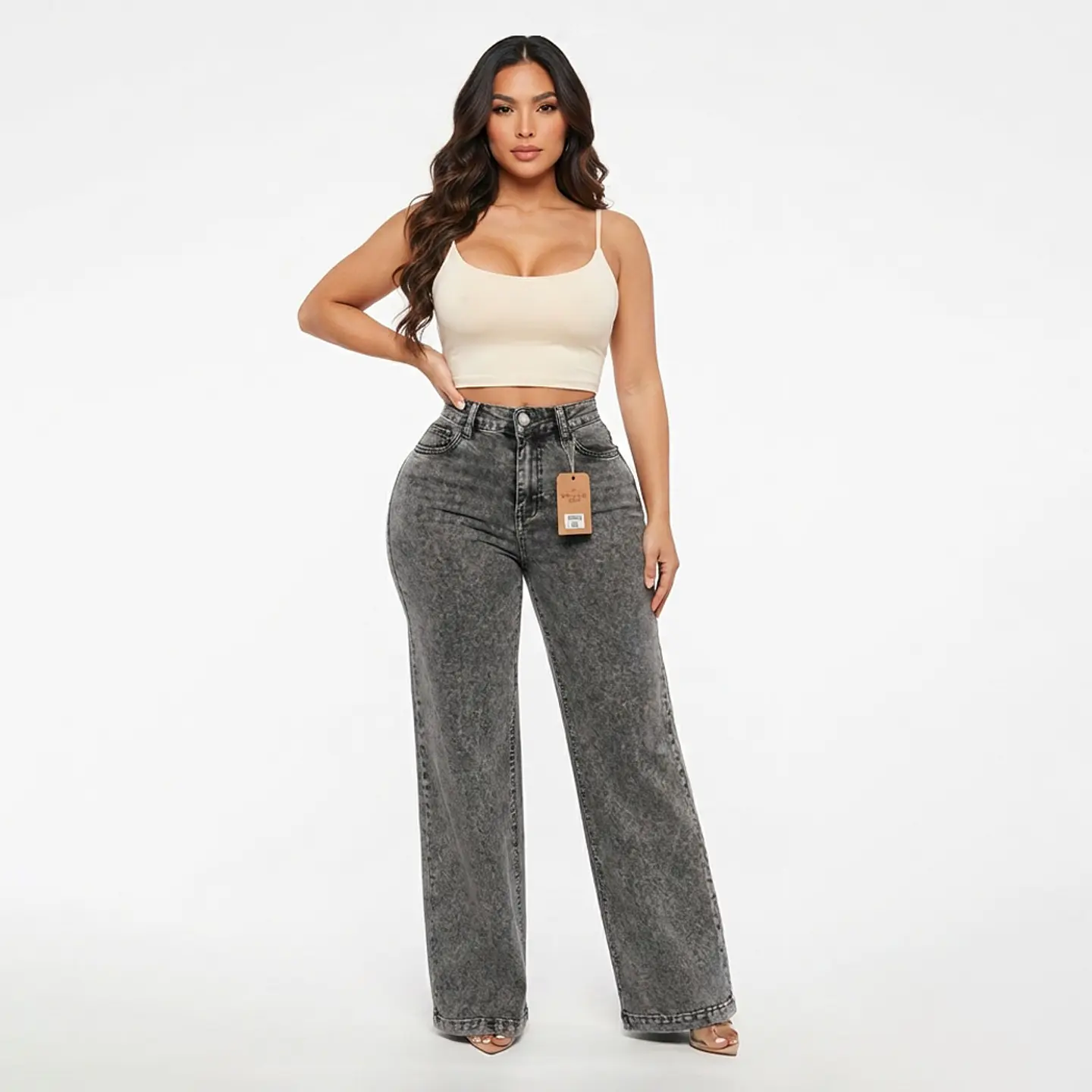 Jeans Wide Leg Tiro Alto Grafito Nevado Bolsillos Cartera 1