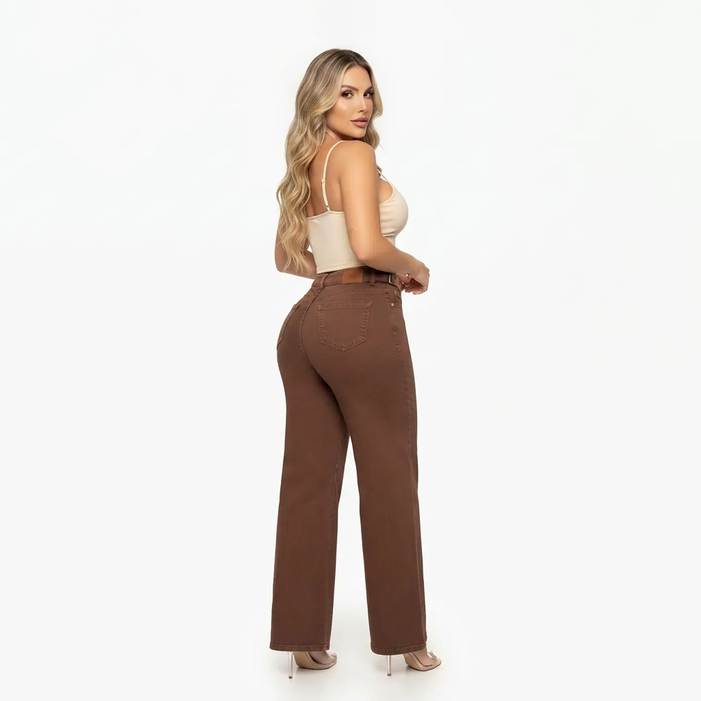 Wide Leg Tiro Alto Chocolate Con Correas Elasticado con Push-Up 2