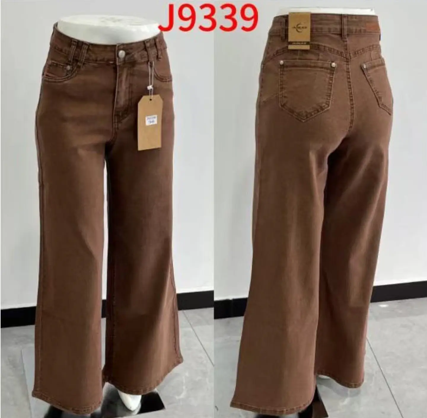 Wide Leg Café / Chocolate Elasticado Tiro Alto Con Push-up  3