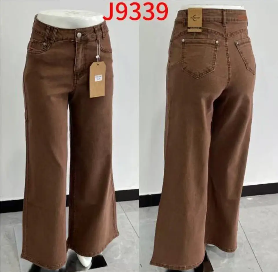 Wide Leg Café / Chocolate Elasticado Tiro Alto Con Push-up  3