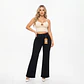Wide Leg Palazo Negro Solido Elasticado Tiro Alto Con Push-up - Miniatura 1